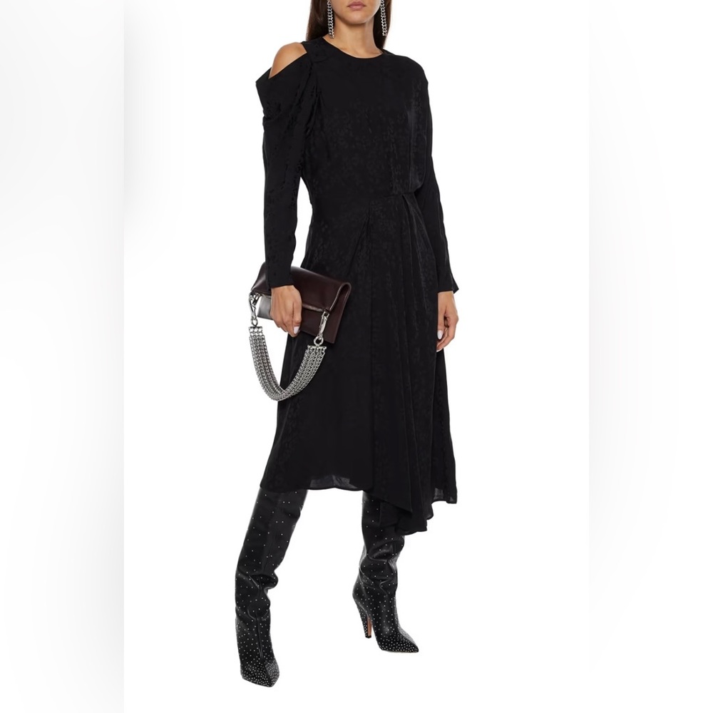 NWOT Iro Atry asymmetric cold-shoulder satin-jacquard midi dress